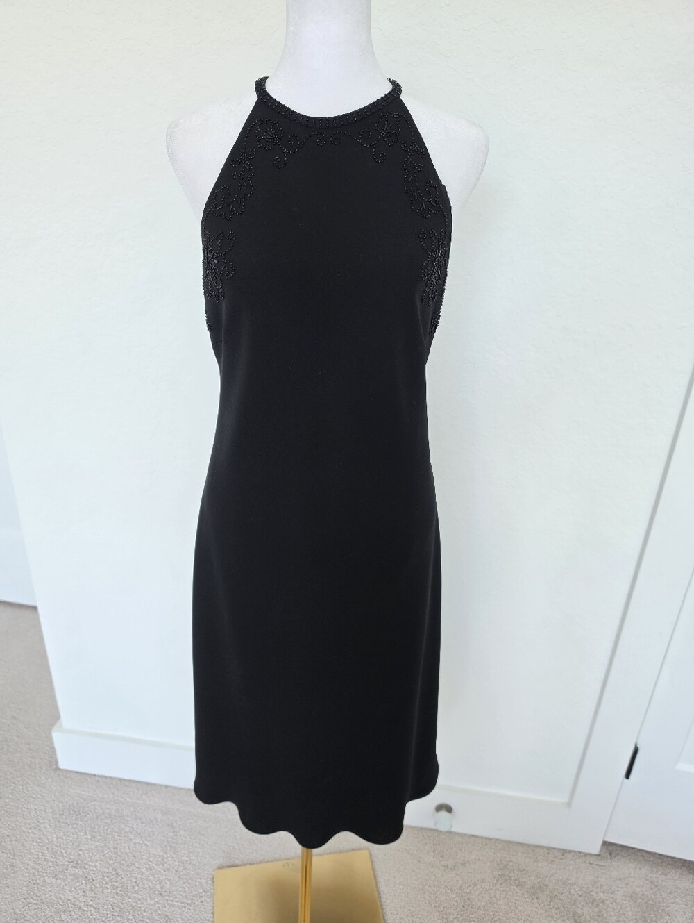 Black Cocktail Dress Beaded Halter Midi Dress Size 12 - Picture 2 of 7